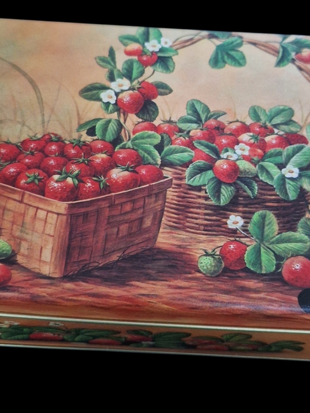 Vintage Strawberry Basket Decorative Tin - Red Green